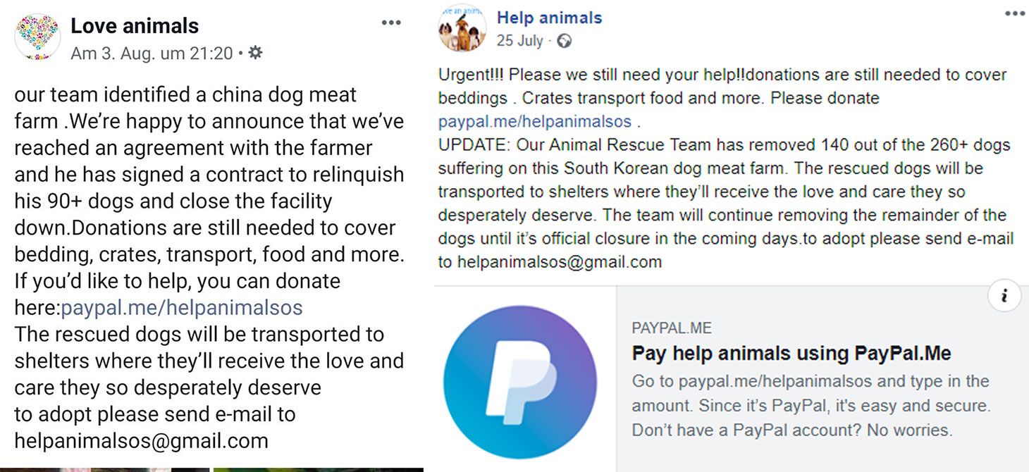 Example of fake charity groups on Facebook