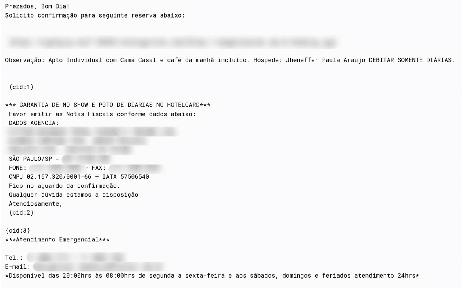 Example of a phishing email about reservation confirmation